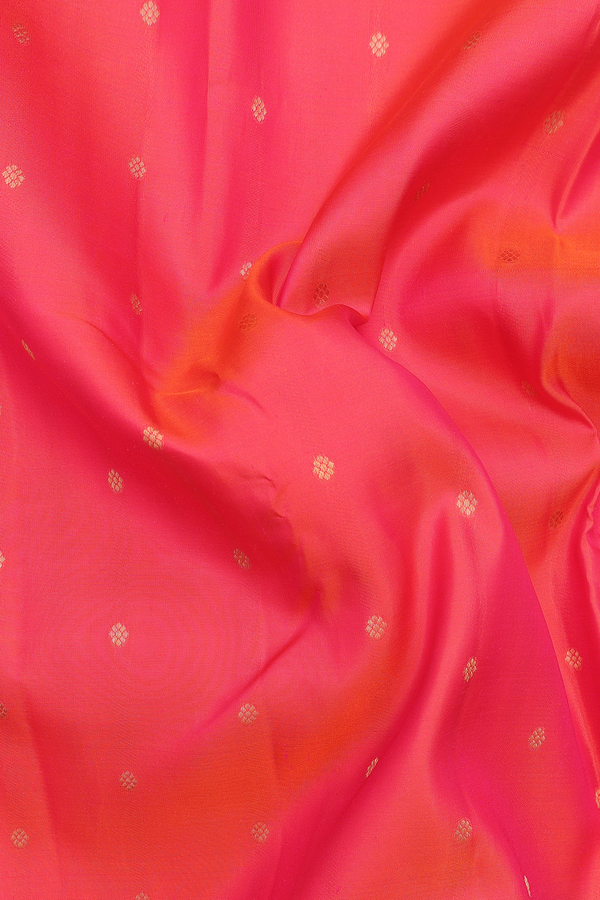 Kanchipuram Silk Saree In Coral Pink With Floral Buttis