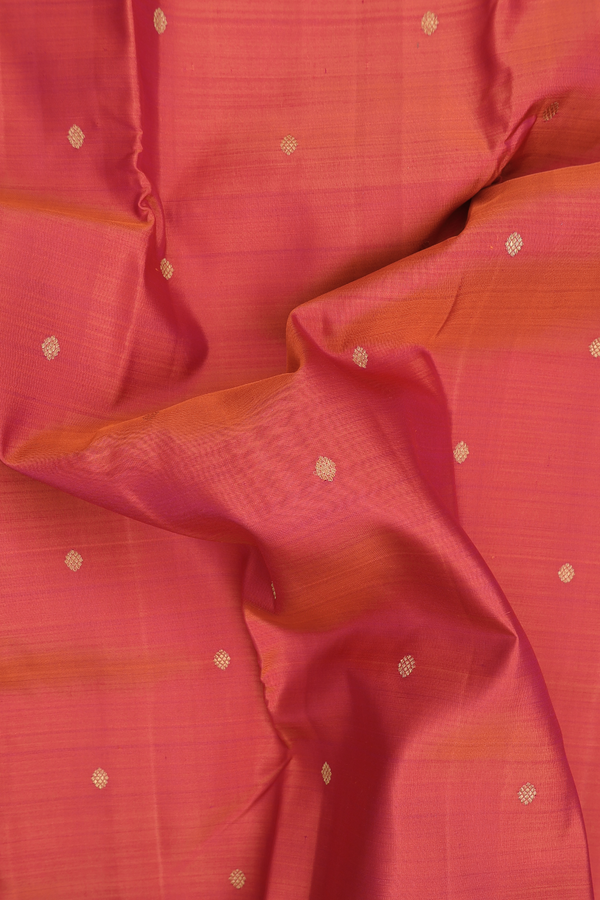Kanchipuram Silk Saree In Coral Pink With Floral Buttis