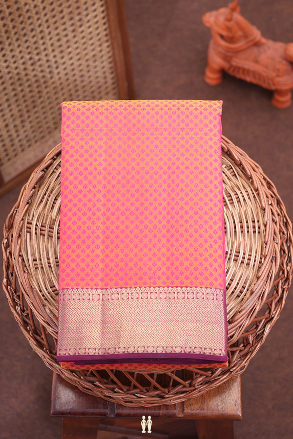 Kanchipuram Silk Saree In Coral Pink With Jacquard Pattern