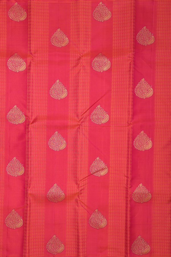 Kanchipuram Silk Saree In Coral Pink With Jacquard Pattern