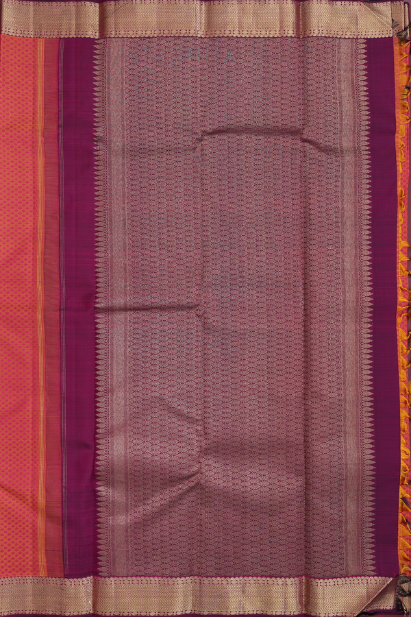 Kanchipuram Silk Saree In Coral Pink With Jacquard Pattern