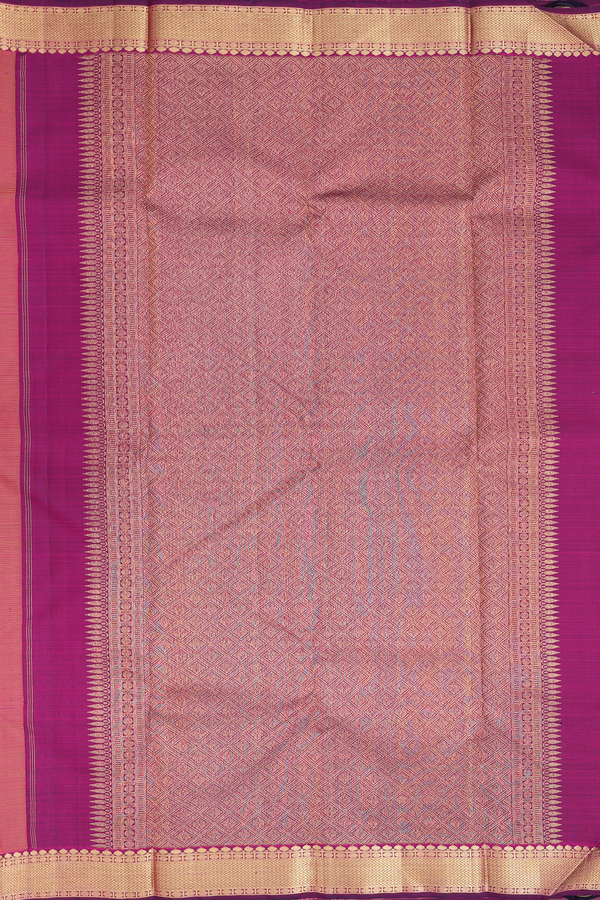 Kanchipuram Silk Saree In Coral Pink With Jacquard Pattern