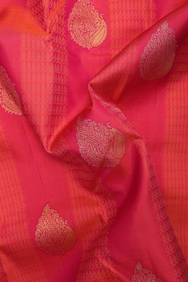 Kanchipuram Silk Saree In Coral Pink With Jacquard Pattern