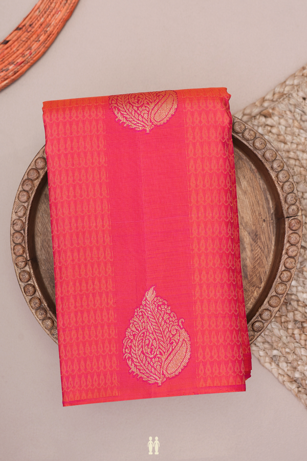 Kanchipuram Silk Saree In Coral Pink With Jacquard Pattern