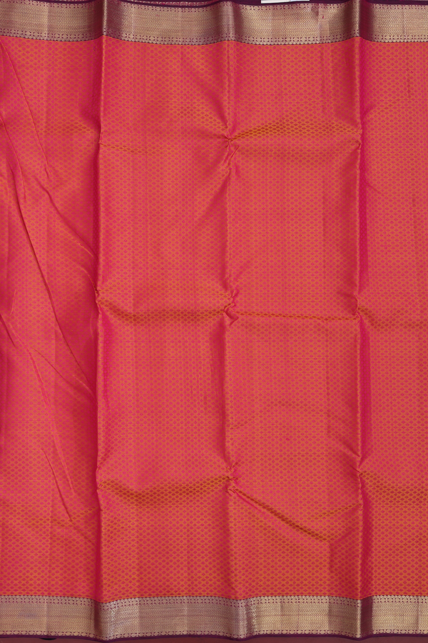 Kanchipuram Silk Saree In Coral Pink With Jacquard Pattern