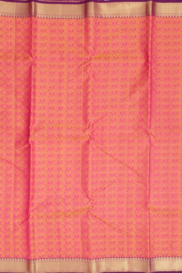 Kanchipuram Silk Saree In Coral Pink With Jacquard Pattern