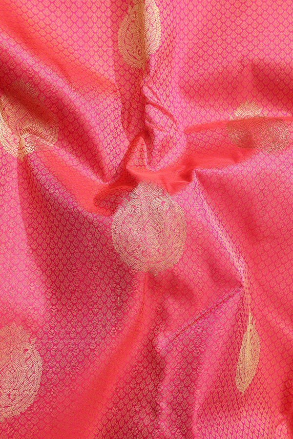 Kanchipuram Silk Saree In Coral Pink With Jacquard Pattern