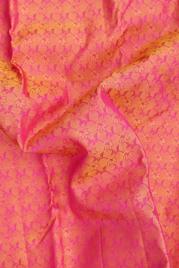 Kanchipuram Silk Saree In Coral Pink With Jacquard Pattern