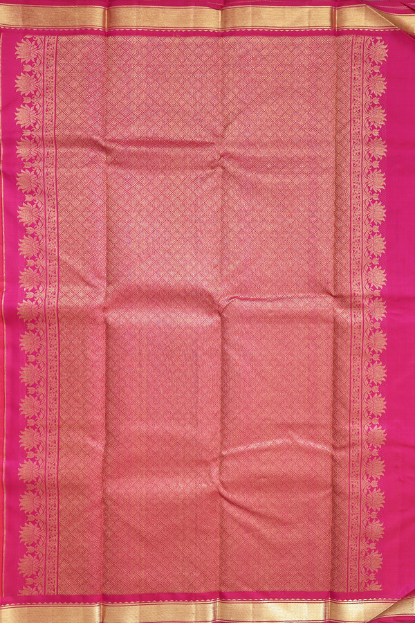 Kanchipuram Silk Saree In Coral Pink With Paisley Buttas
