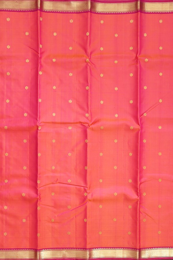 Kanchipuram Silk Saree In Coral Pink With Paisley Buttas