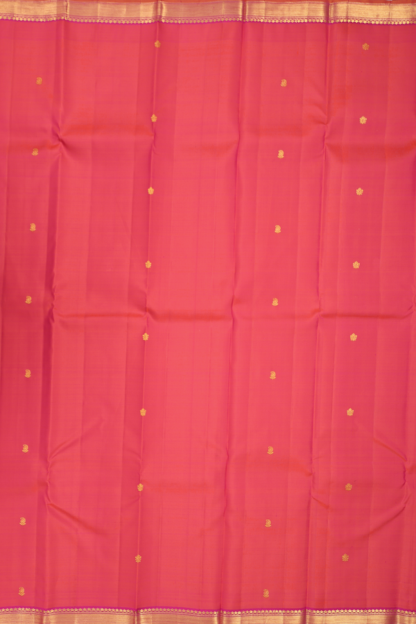 Kanchipuram Silk Saree In Coral Pink With Paisley Buttas
