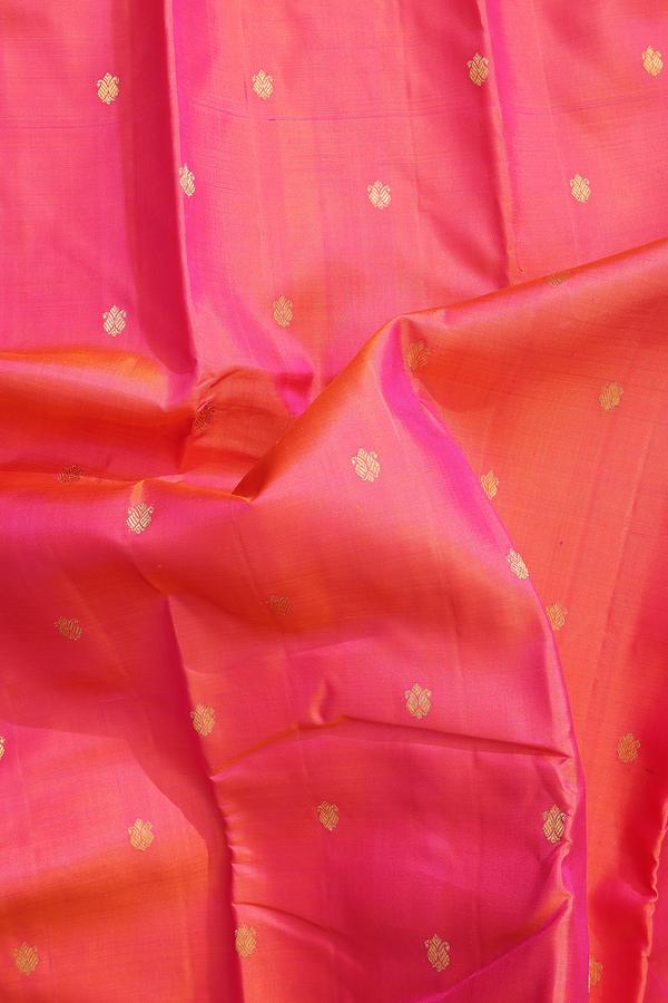 Kanchipuram Silk Saree In Coral Pink With Paisley Buttas