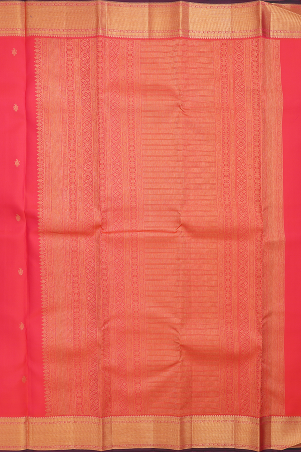 Kanchipuram Silk Saree In Coral Pink With Paisley Buttis