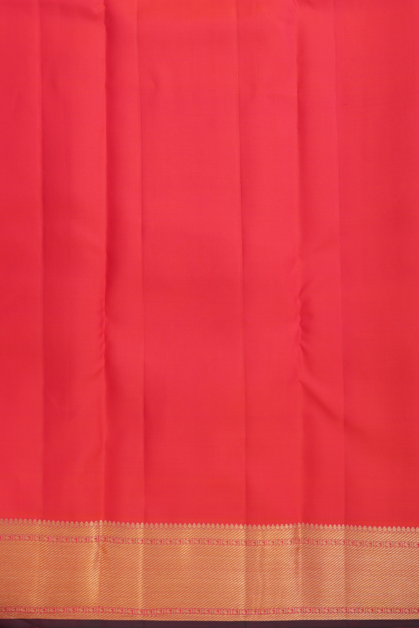 Kanchipuram Silk Saree In Coral Pink With Paisley Buttis