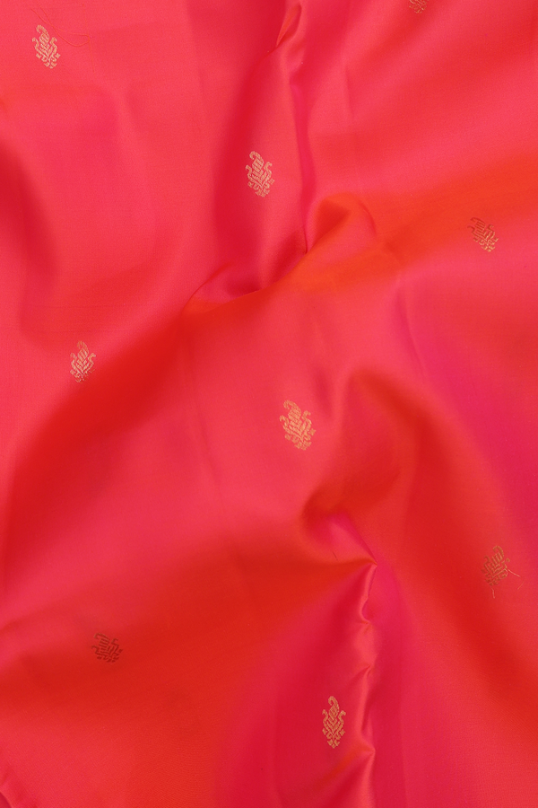 Kanchipuram Silk Saree In Coral Pink With Paisley Buttis