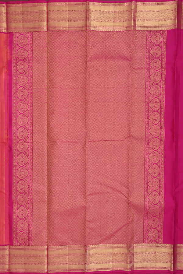 Kanchipuram Silk Saree In Coral Pink With Paisley Design