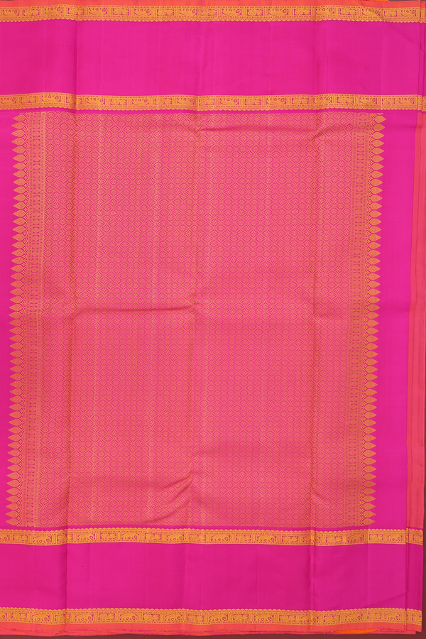 Kanchipuram Silk Saree In Coral Pink With Peacock Buttas