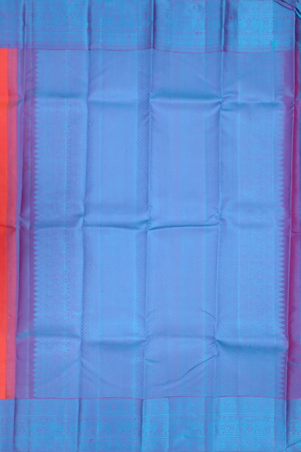 Kanchipuram Silk Saree In Coral Pink With Peacock Buttas