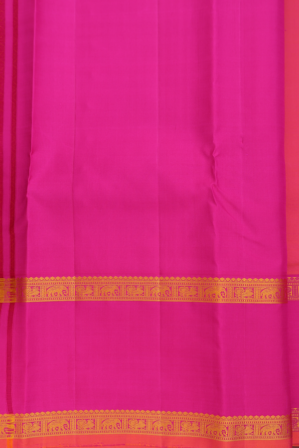 Kanchipuram Silk Saree In Coral Pink With Peacock Buttas