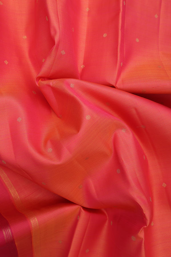 Kanchipuram Silk Saree In Coral Pink With Stripes Design
