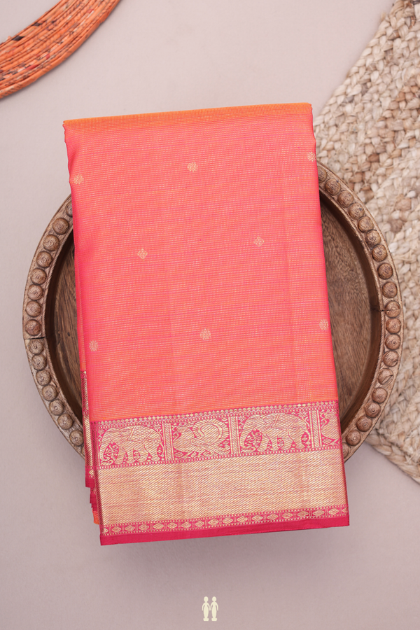 Kanchipuram Silk Saree In Coral Pink With Stripes Design