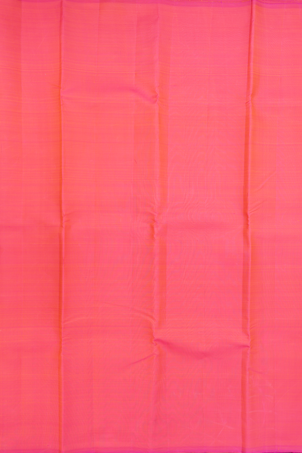 Kanchipuram Silk Saree In Coral Pink With Temple Design Pallu