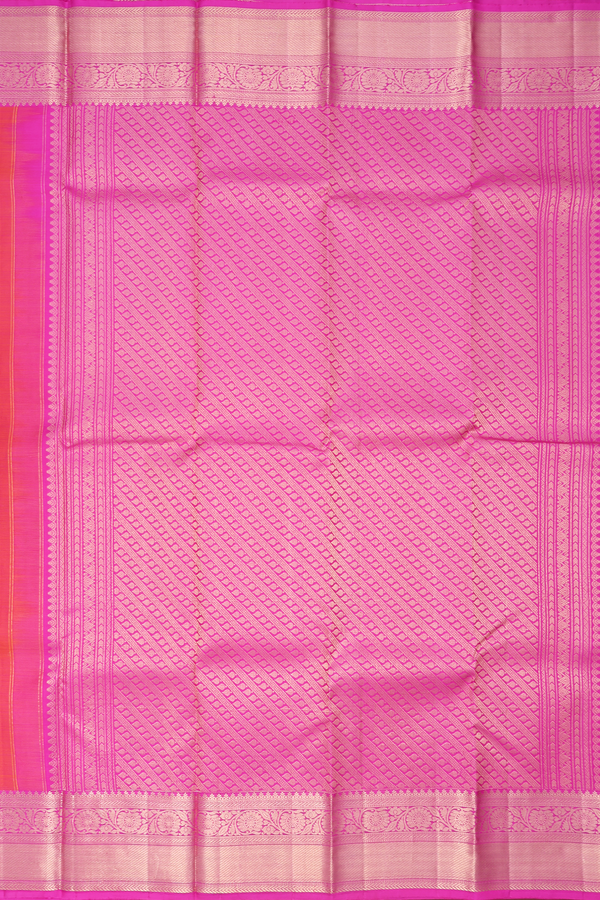 Kanchipuram Silk Saree In Coral Pink With Tree Motifs