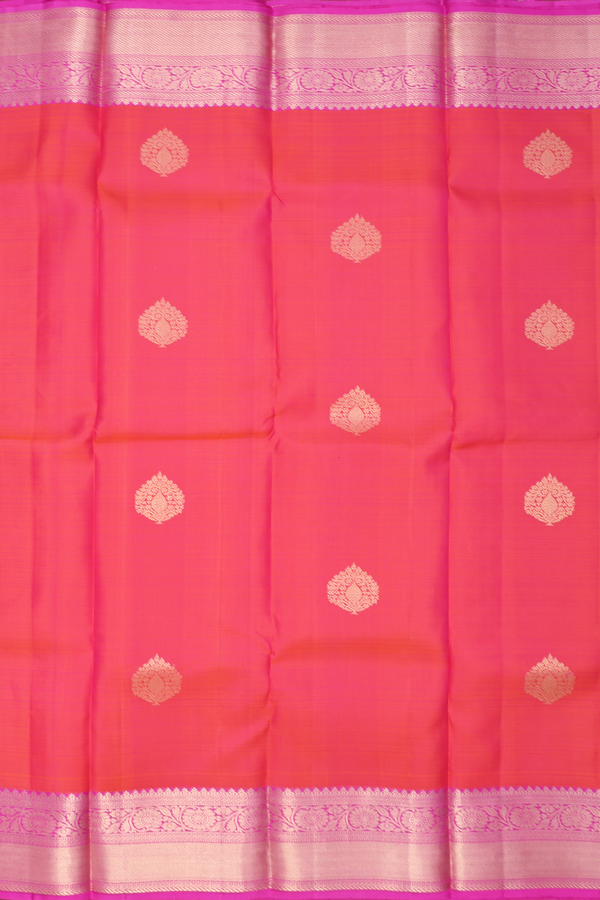 Kanchipuram Silk Saree In Coral Pink With Tree Motifs