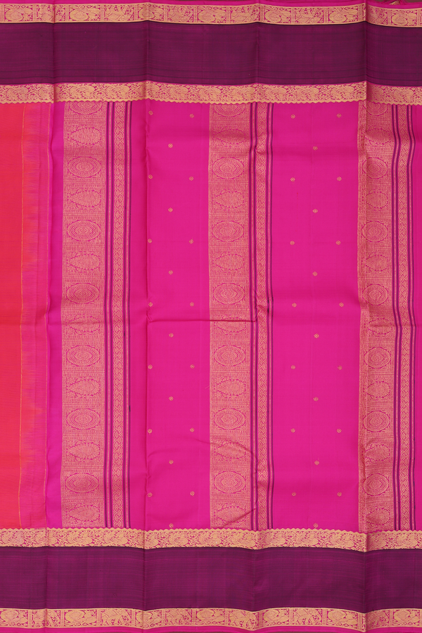 Kanchipuram Silk Saree In Coral Pink With Zari Buttas