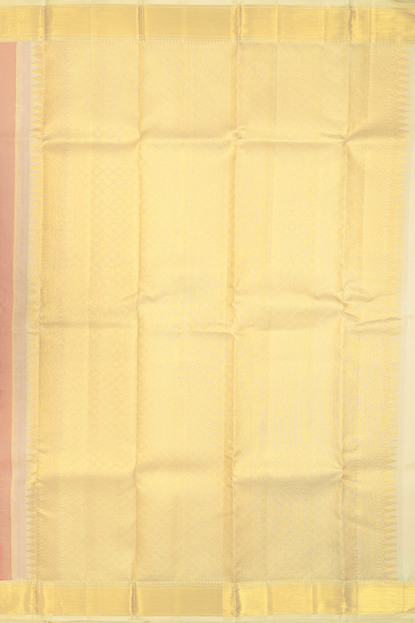 Kanchipuram Silk Saree In Coral Pink With Zari Buttas