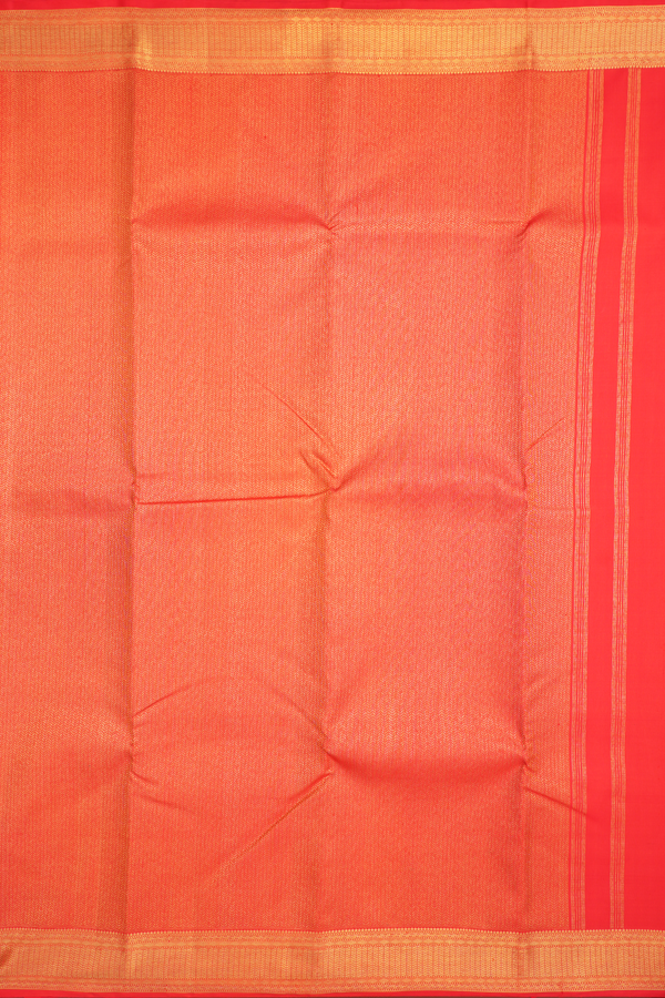 Kanchipuram Silk Saree In Coral Red With Chevron Design