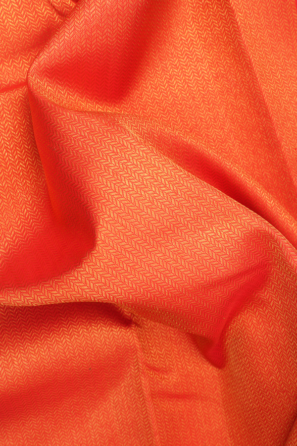 Kanchipuram Silk Saree In Coral Red With Chevron Design