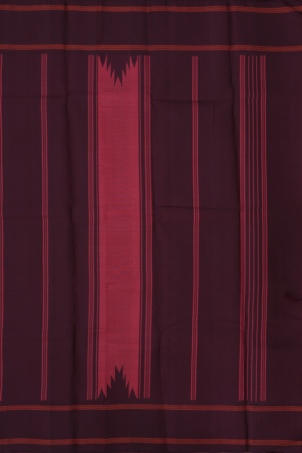 Kanchipuram Silk Saree In Coral Red With Temple Border