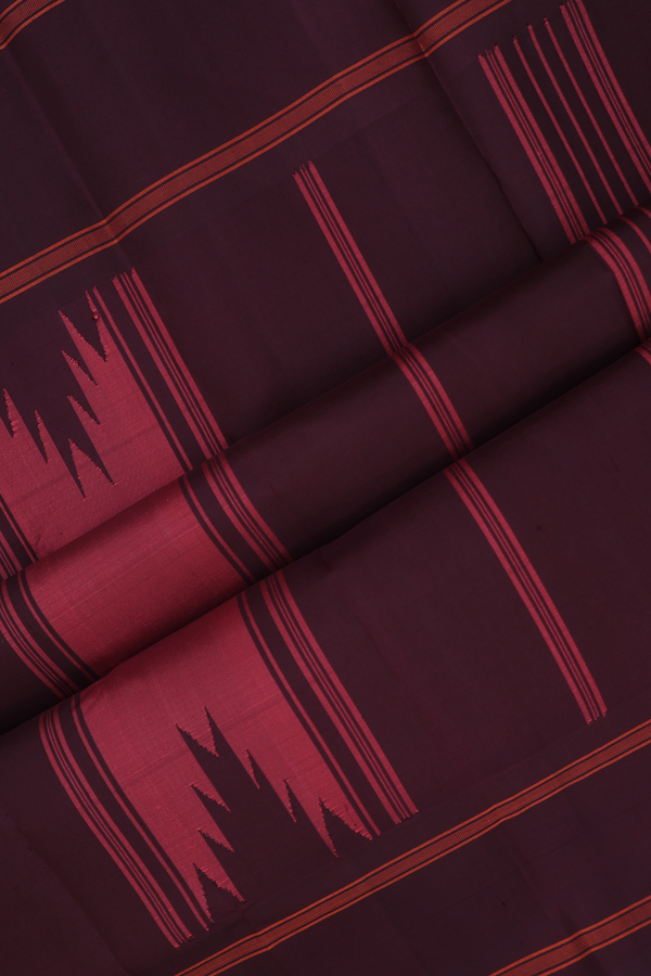 Kanchipuram Silk Saree In Coral Red With Temple Border