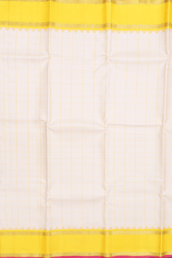 Kanchipuram Silk Saree In Cream Color With Checks Design