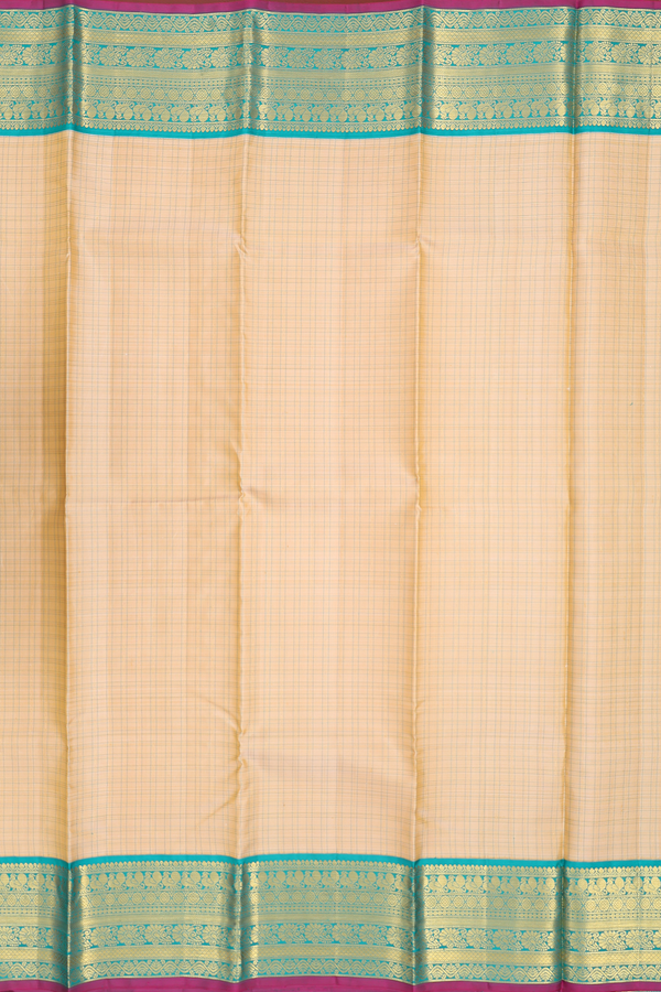 Kanchipuram Silk Saree In Cream Color With Checks Design