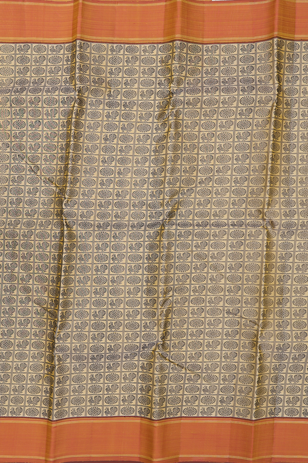 Kanchipuram Silk Saree In Cream Color With Checks Design