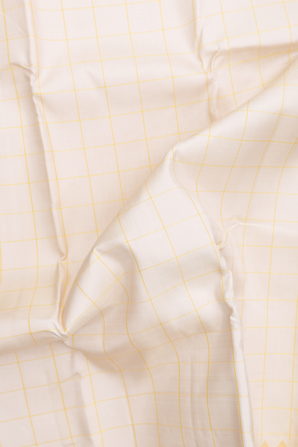 Kanchipuram Silk Saree In Cream Color With Checks Design