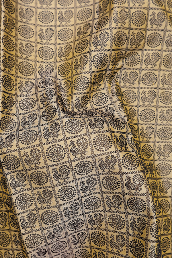Kanchipuram Silk Saree In Cream Color With Checks Design