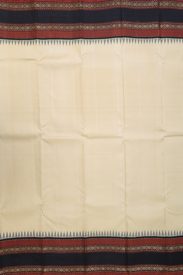 Kanchipuram Silk Saree In Cream Color With Contrast Border