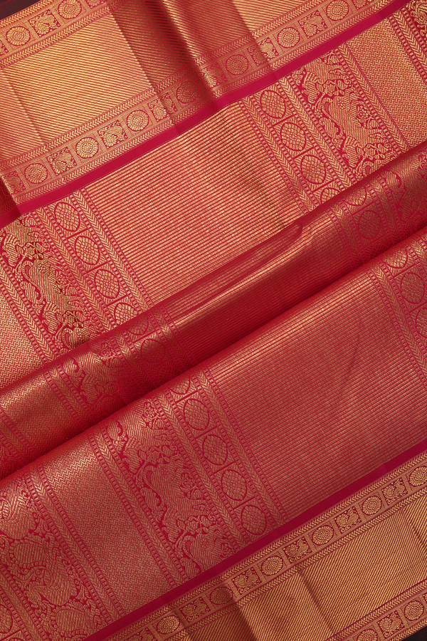 Kanchipuram Silk Saree In Cream Color With Paisley Motifs