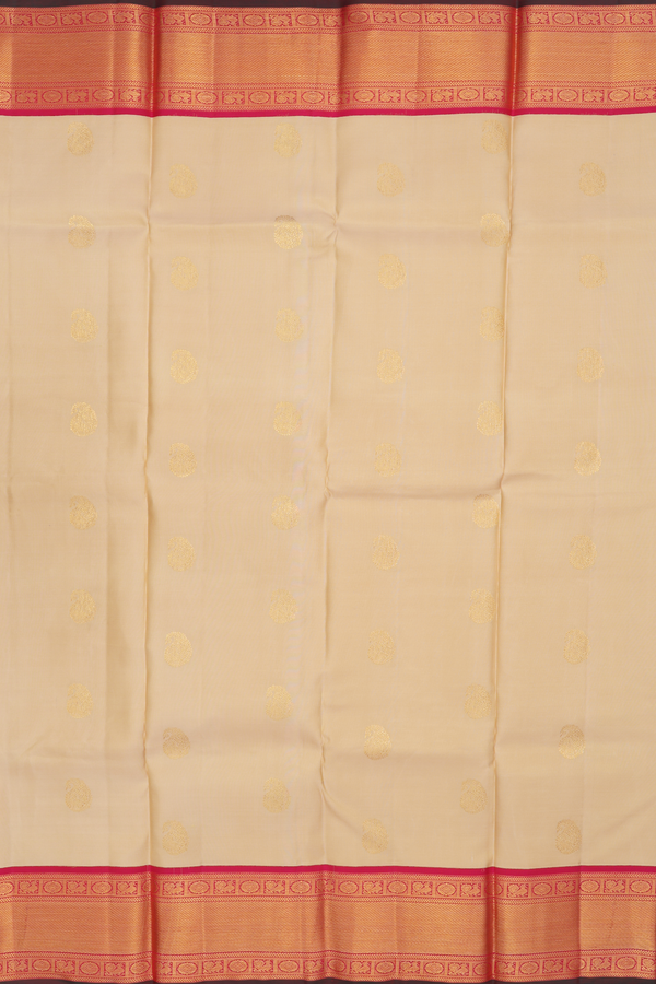 Kanchipuram Silk Saree In Cream Color With Paisley Motifs