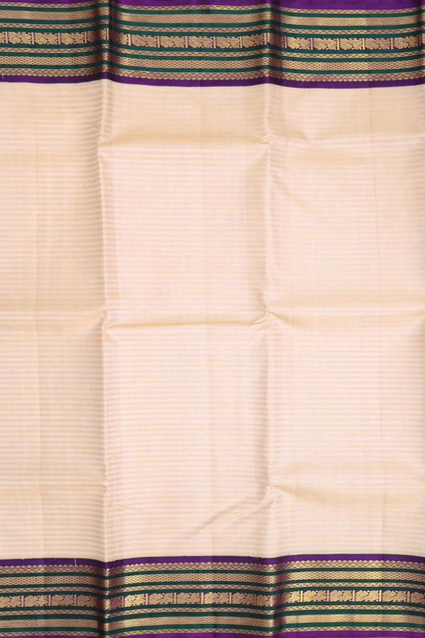 Kanchipuram Silk Saree In Cream Color With Self Stripes Design