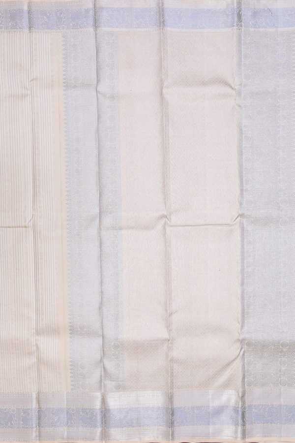 Kanchipuram Silk Saree In Cream Color With Stripes Design