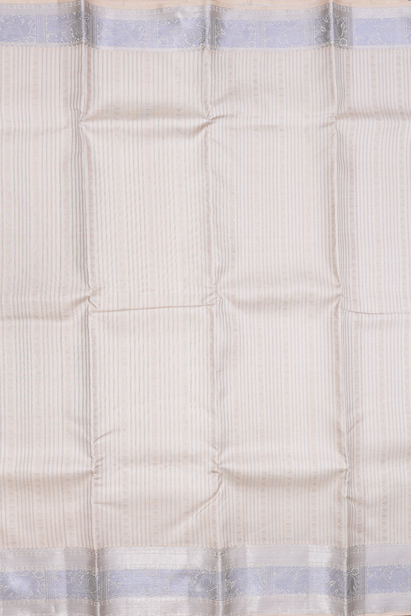Kanchipuram Silk Saree In Cream Color With Stripes Design