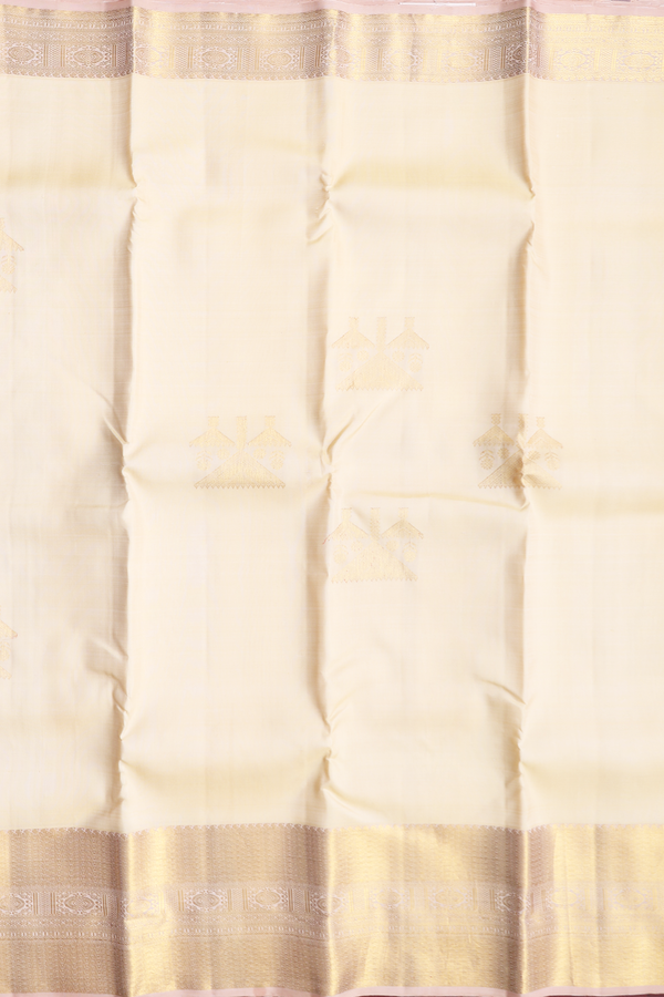 Kanchipuram Silk Saree In Cream Color With Zari Design