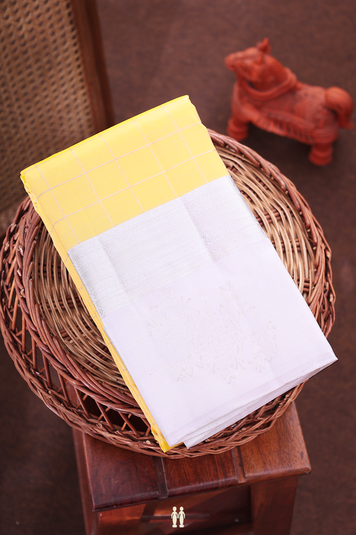 Kanchipuram Silk Saree In Cream Orange With Checks Design