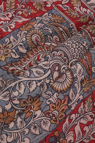 Kanchipuram Silk Saree In Cream With Hand Painted Design