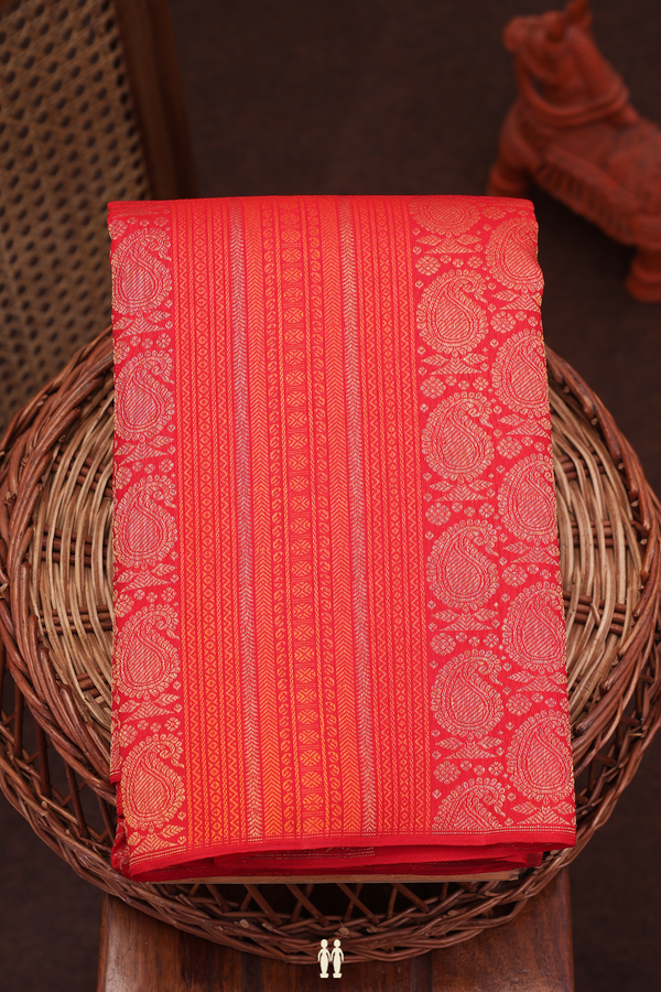 Kanchipuram Silk Saree In Scarlet Red Brocade Design