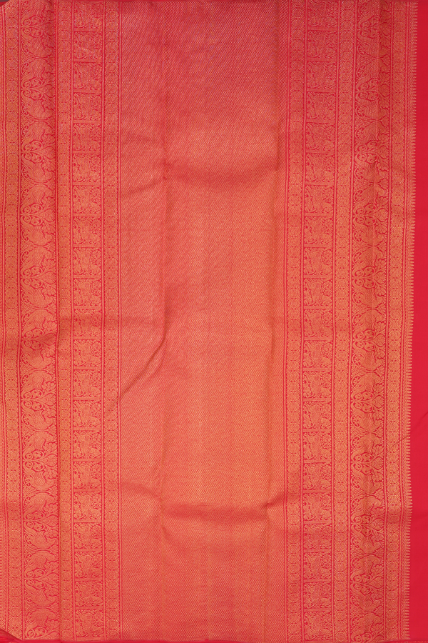 Kanchipuram Silk Saree In Scarlet Red Brocade Design